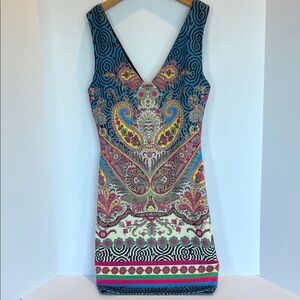 BEBE Multicolor Patterned Sleeveless  Body Con Mini Dress. Size XXS